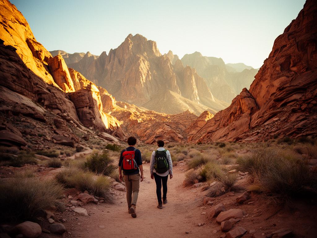 Desert canyon trail at golden hour